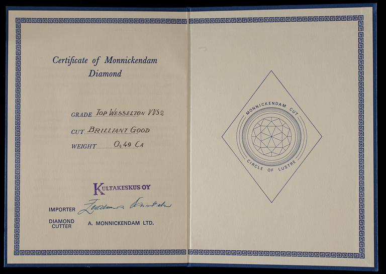 DIAMANT, briljantslipad 0,49 ct F-G (Top Wesselton) / VVS2.
