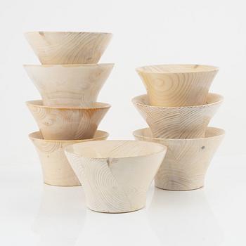 Magnus Ek, a set of eight spruce wood bowls for Oaxen Krog, 2019.