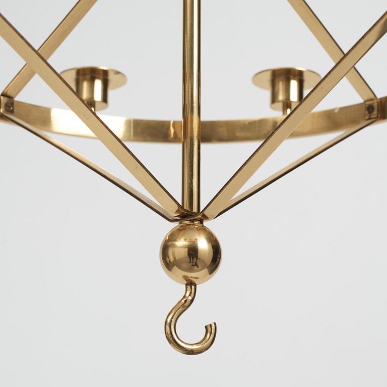 Sigurd Persson, a brass eight candles chandelier, Helsingborg Sweden, probably 1960s.