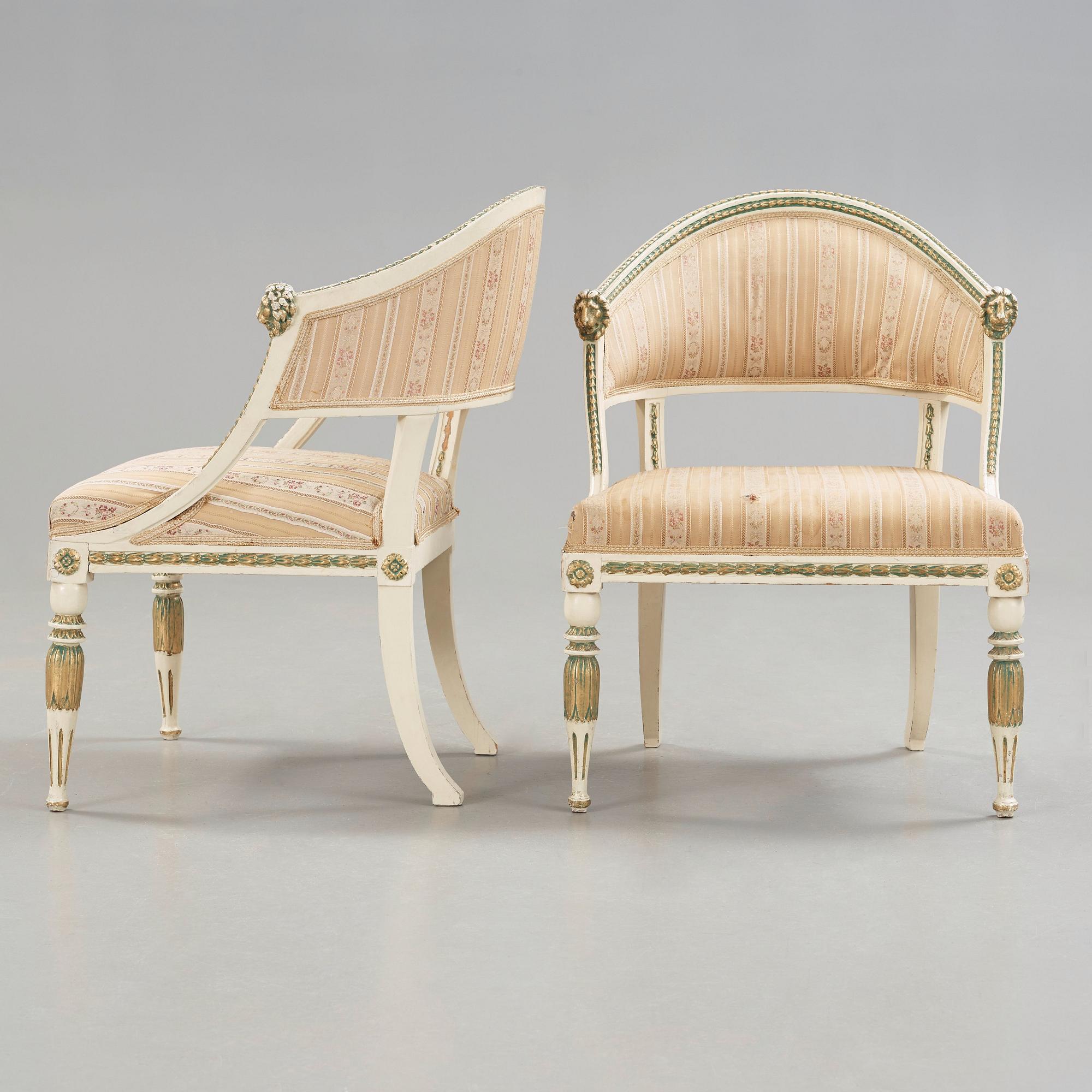 A pair of late Gustavian circa 1800 armchairs.