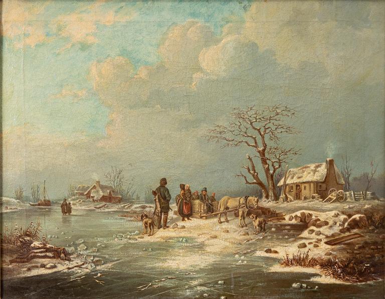 Per Wickenberg, Winter landscape with figures on ice.