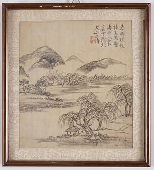 Zhang Geng (1685-1760), albumblad, nio stycken, akvarell och tusch på papper. Qingdynastin, daterad 1728.