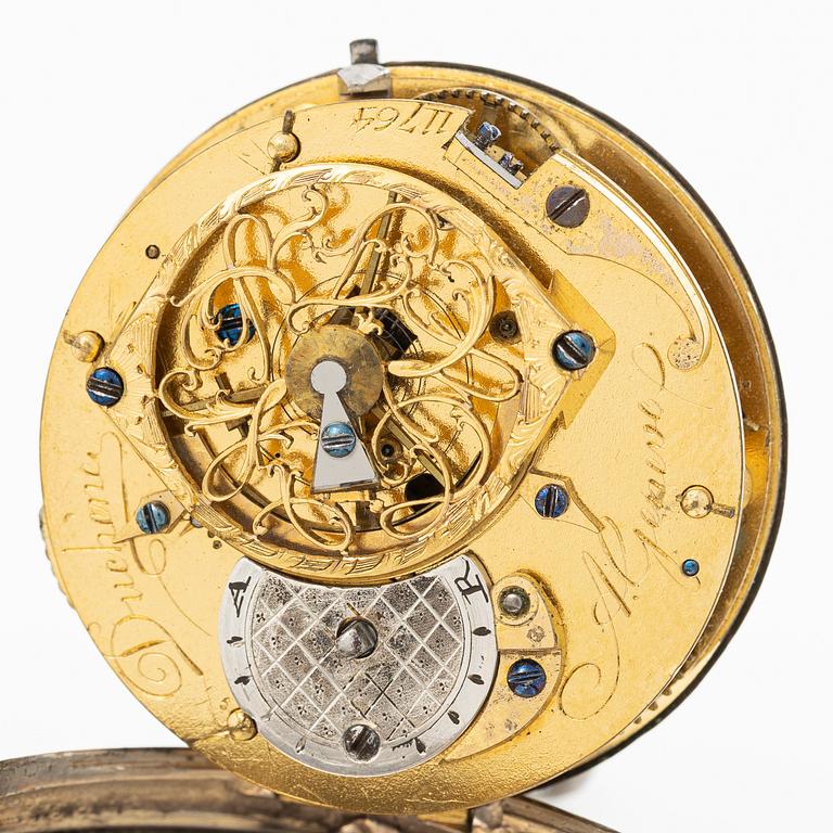 A silver Louis XV pocket watch by  Duchene & Compagnie, Geneva, mid 18th century.
