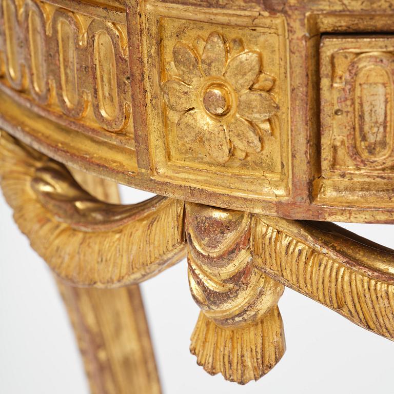 A Gustavian carved giltwood console table, Stockholm, late 18th century.