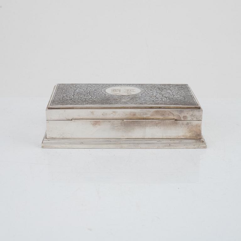 Cigarette case and box, sterling silver, Thailand.
