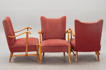 FÅTÖLJER, 3 st. 1900-talets första hälft.