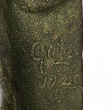 Axel Gute, a pair of green patinated metal bookends, Sweden, dated 1920.