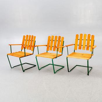 Arthur Lindquist, armchairs 3 pcs, Model A2, Grythyttan Stålmöber, late 20th century.