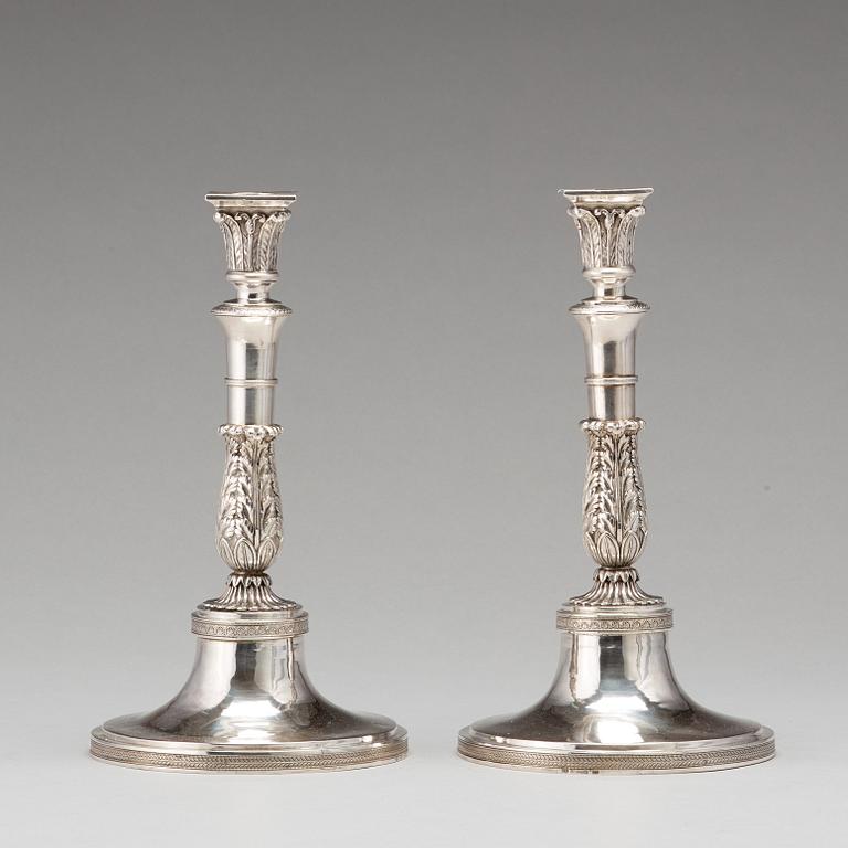 A pair of German 19th century silver candelabra, unidentified makers mark, Frankfurt.