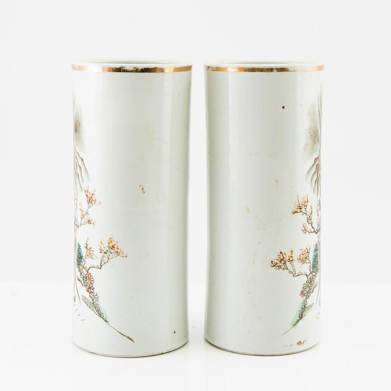 A pair of Chinese brush vases, 20th century.