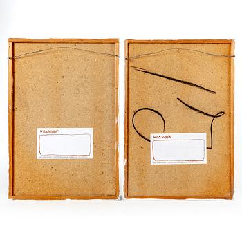 Ulla Viotti, a set of stoneware and wood wall reliefs.