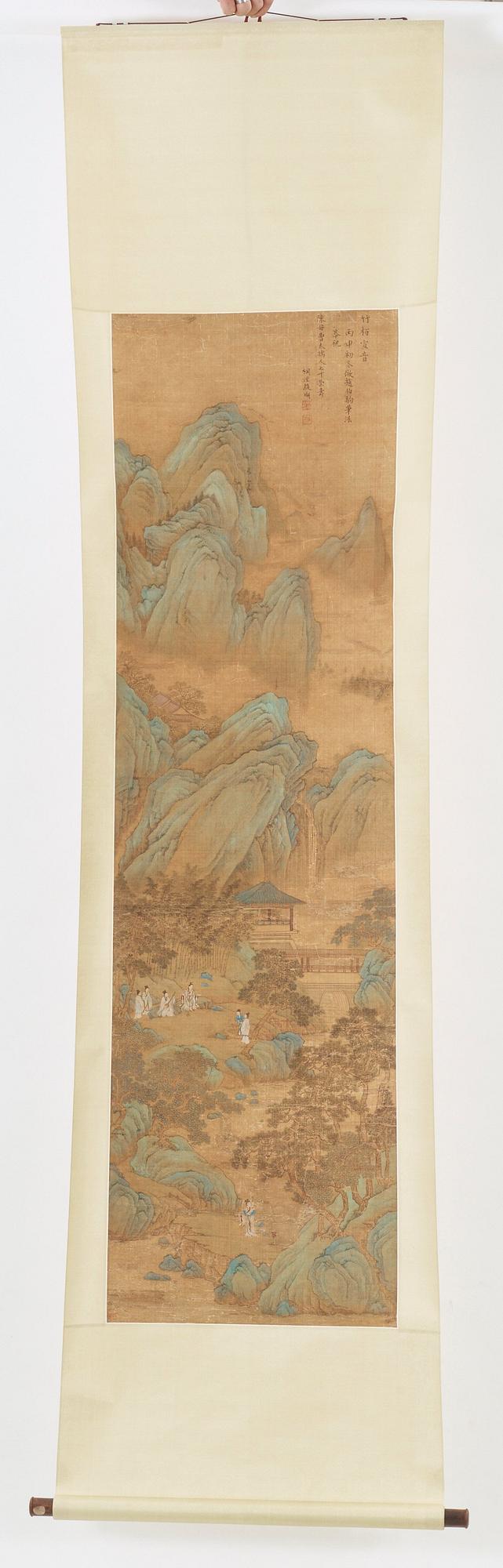 RULLMÅLNING med KALLIGRAFI, . Troligen av kvinnlig konstnär (Yinhu från Tongjin), Qingdynastin (1644-1912).