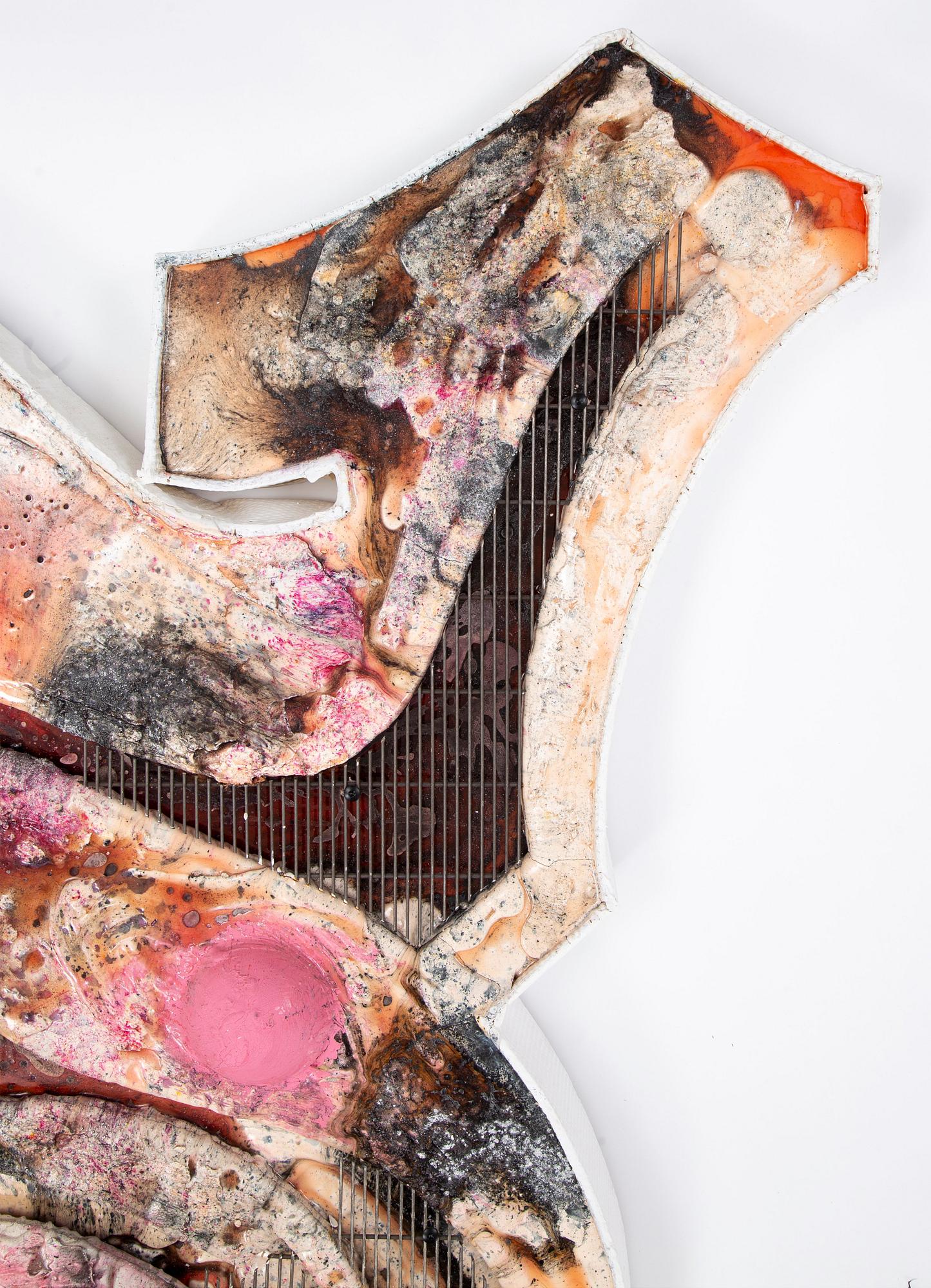 David Douard, executed in 2014. Mixed media, metal, wood, plaster, textile and ink.