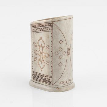 A reindeer horn container by Bertil Fällman, signed.