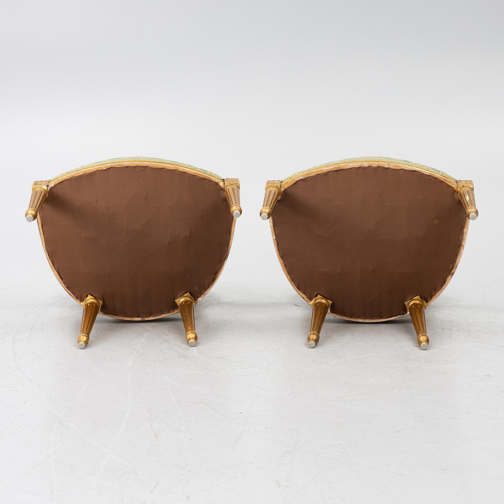 A pair of armchairs, Gustavian style, early 20th century.