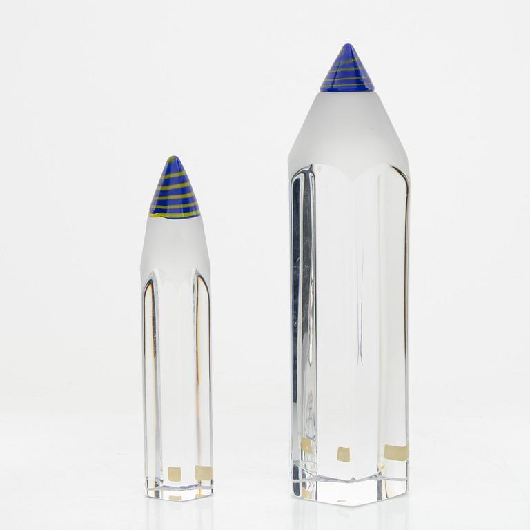 Kjell Engman, two glass sculptures, Kosta Boda.