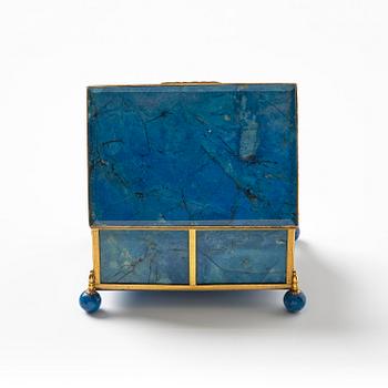 A presumably French lapis lazuli and gilt metal box, late 19th century.