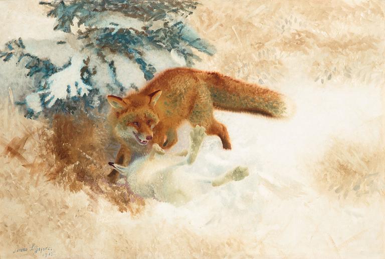 Bruno Liljefors, Fox with hare.