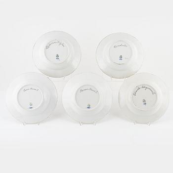 Tallrikar, 10 st, porslin, "Flora Danica", (Hausmålerai), Royal Copenhagen Danmark.