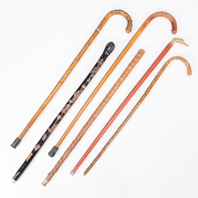 Six walking sticks from 20th Century.