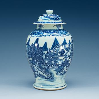 1738. A blue and white jar with cover, Qing dynasty, Jiaqing (1796-1820).