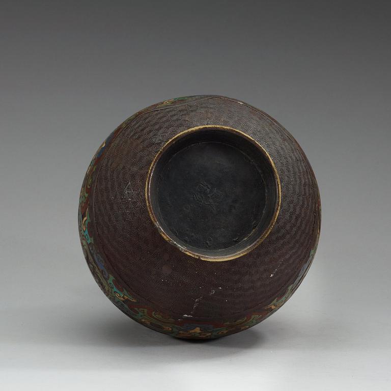 A Japanese bronze and champleve vase, Meiji (1868-1912).