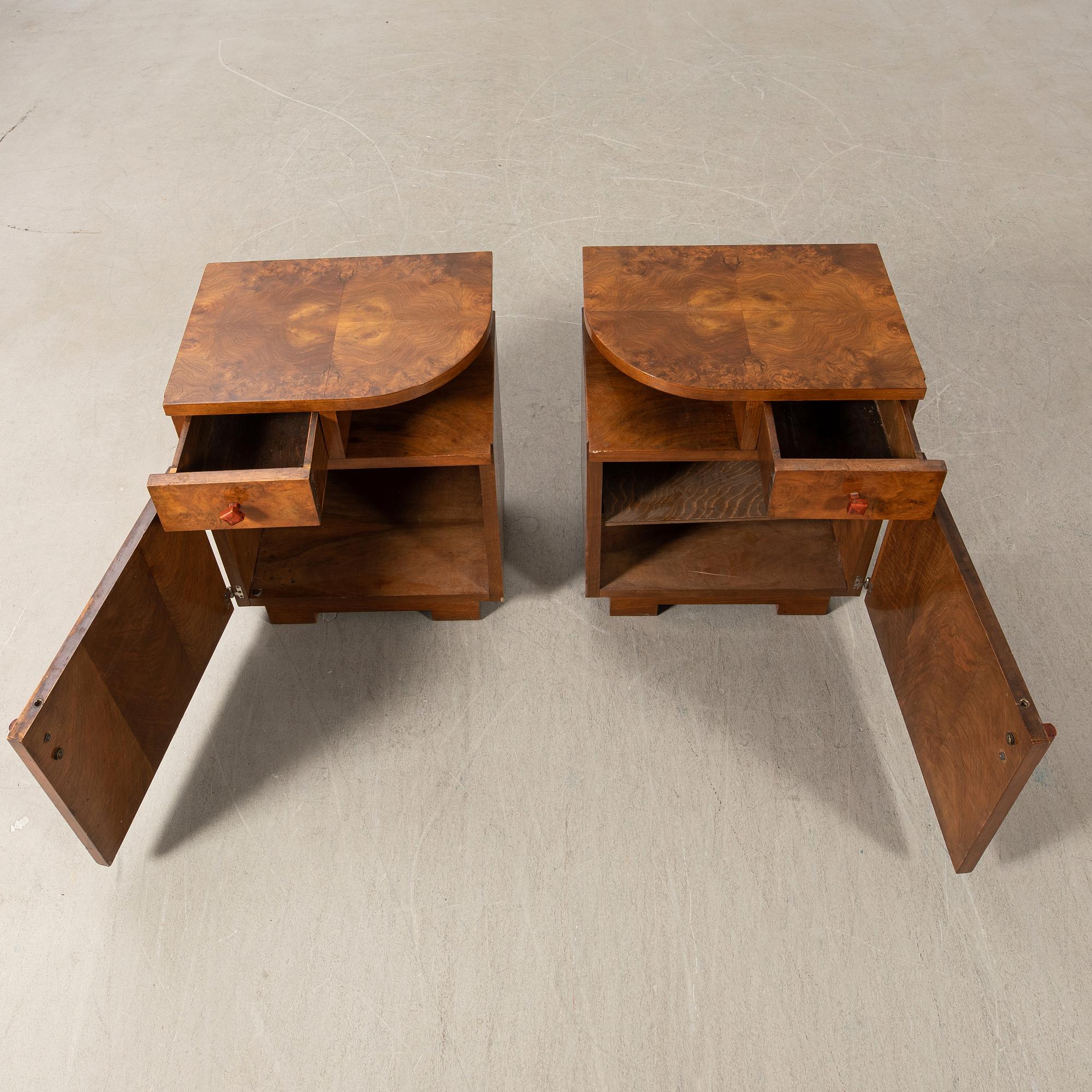 Bedside tables, a pair, Art Deco, first half of the 20th century.