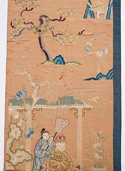 Two embroidered silk panels, late Qing dynasty.