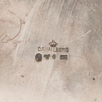 A Swedish silver cigarette case mark of CG Hallberg Stockhiolm 1919 (?) weight 233 grams.