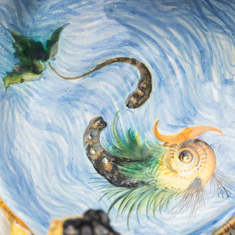 A majolica Cantagalli signed bowl, later part of the 19th century.