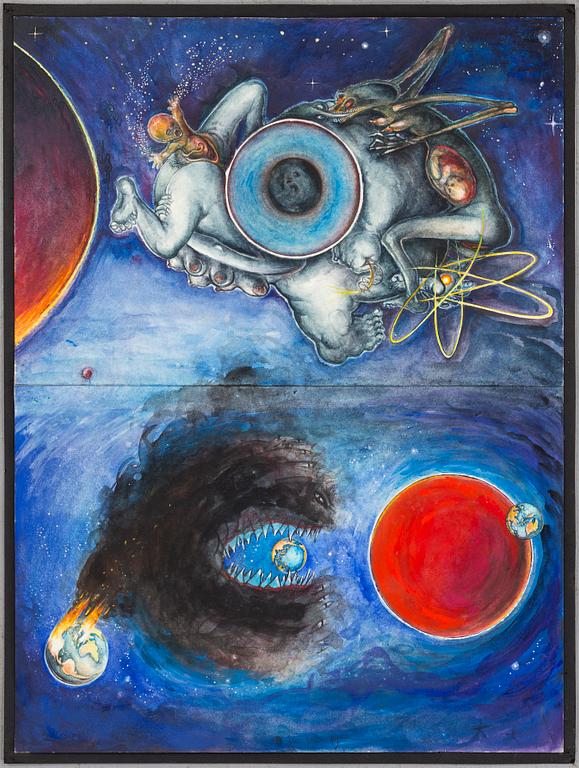 ULF RAHMBERG, mixed media on paper, signed with monogram and dated 11990-91 on verso.