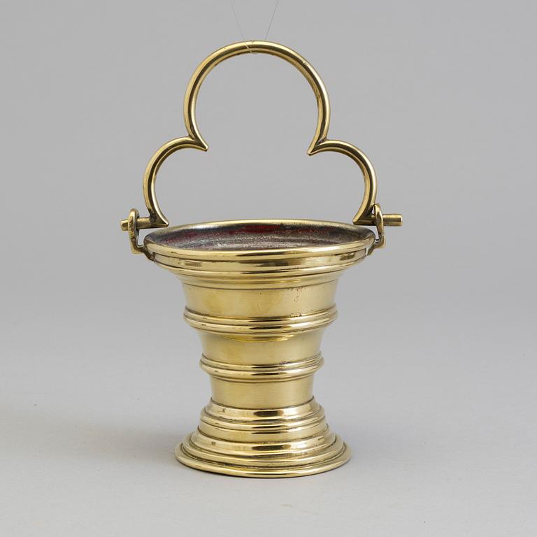 A BRASS HOLY WATER BOWL, 18th century or older.