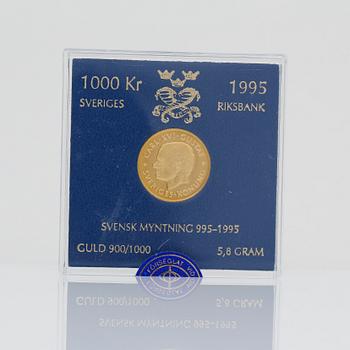 GULDMYNT, 1000 kr, Sveriges Riksbank, 1995. Vikt ca 5,8 g.