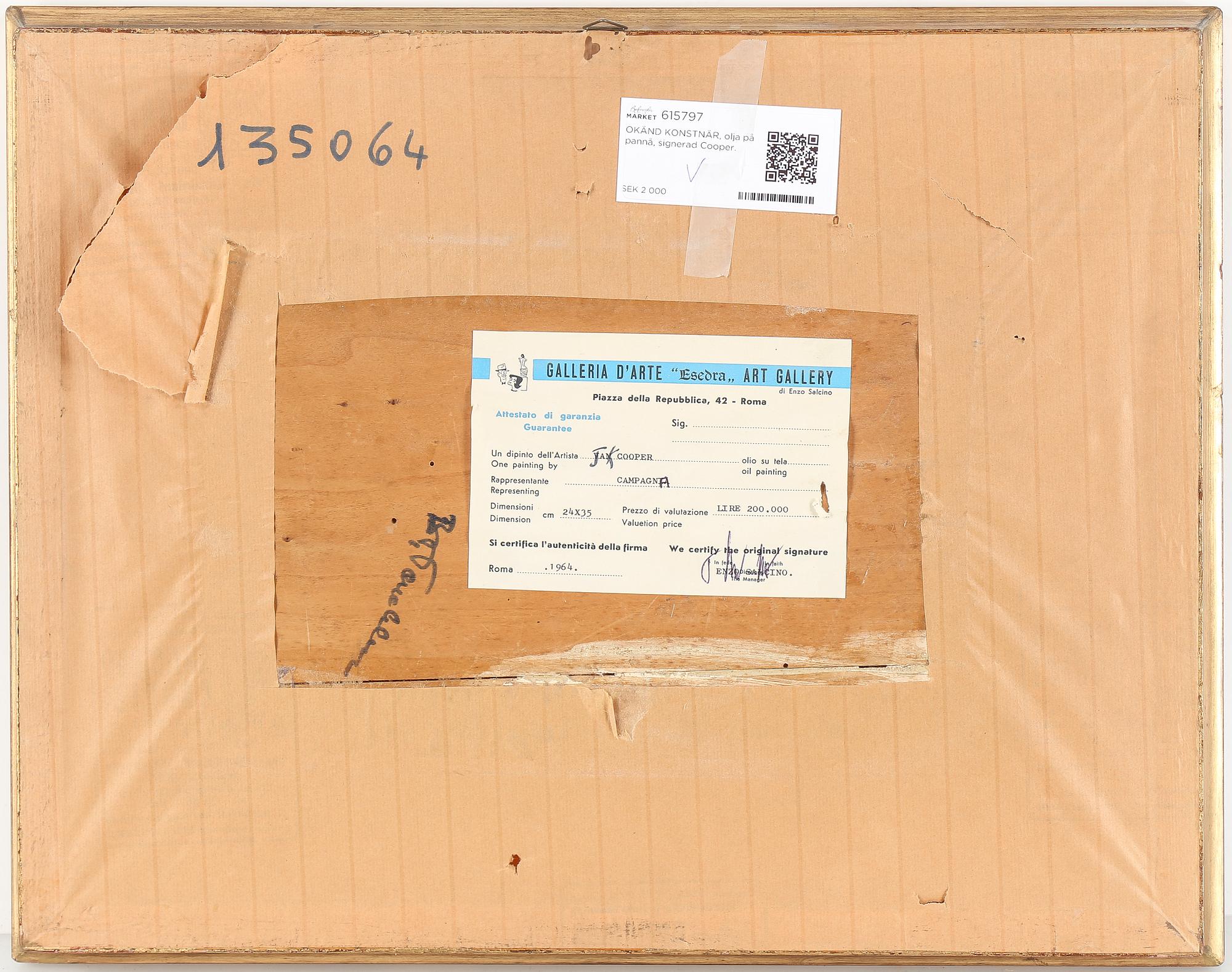 OKÄND KONSTNÄR, olja på pannå, signerad Cooper.
