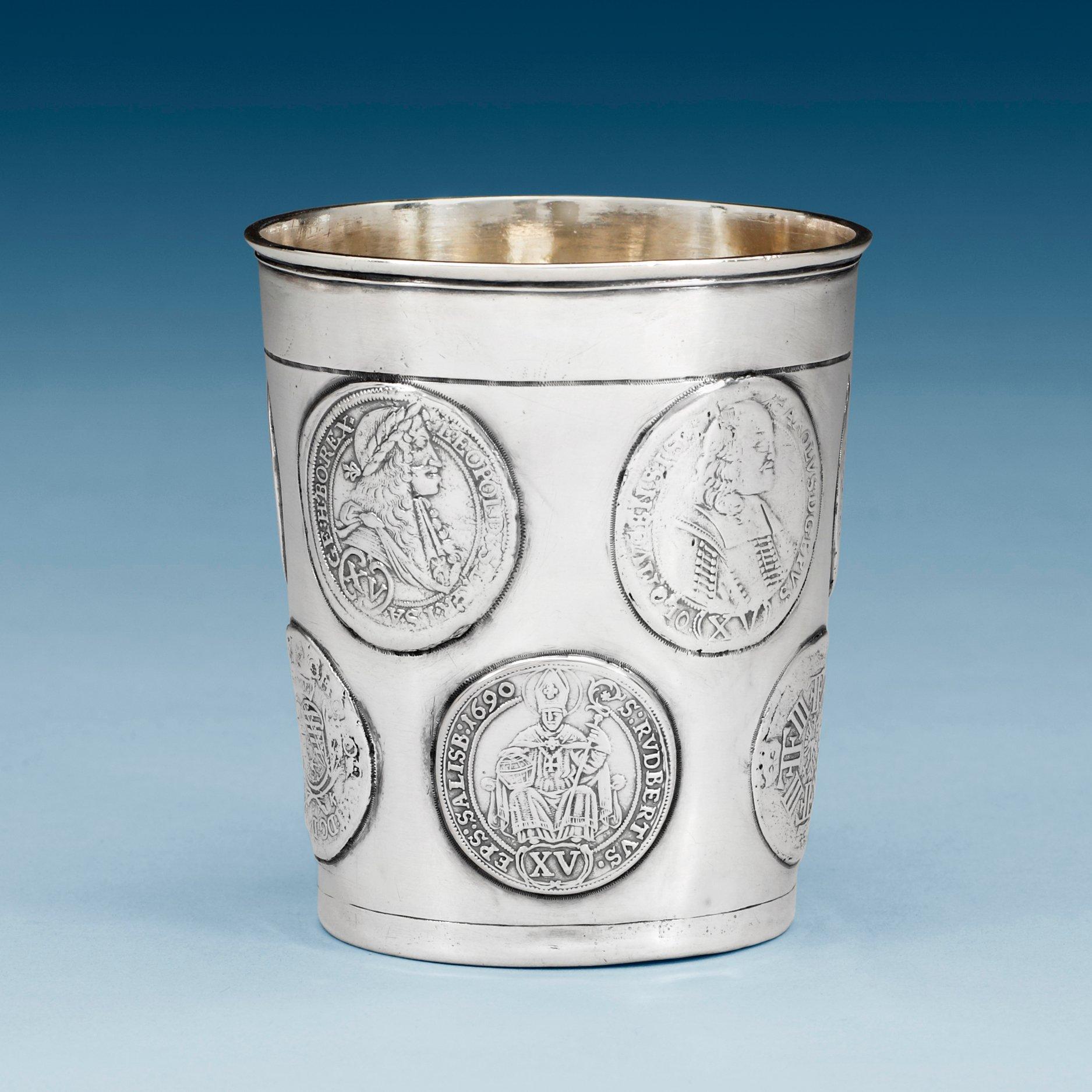 A Austrian-Hungarian early 18th century parcel-gilt beaker, unmarked.