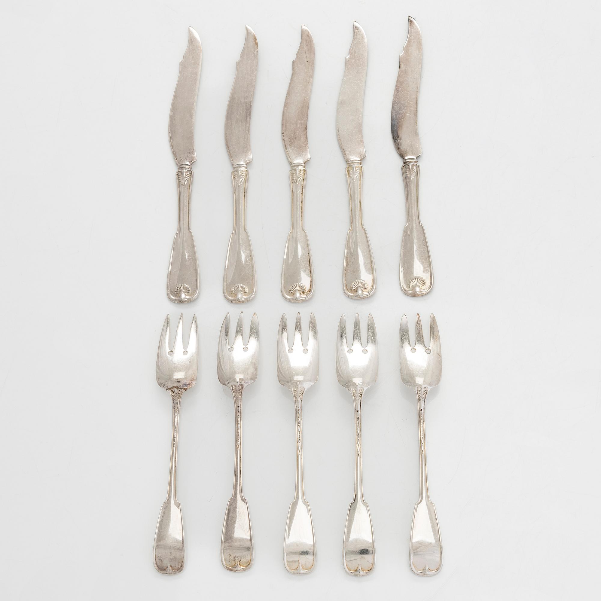 Tiffany & Co, Kala-aterimia, 10 kpl, sterlinghopea, "Palm Pattern", 1900-luvun alkupuoli.