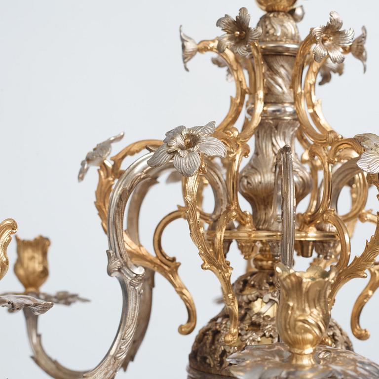 Carl Edberg's Masterpiece, a Swedish rococo silvered and gilt-brass six-light chandelier, circa 1755.