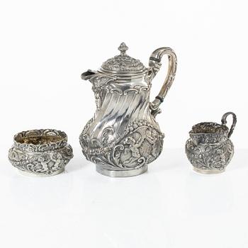 Coffee service, four pieces, silver, Rococo style, 20th century.