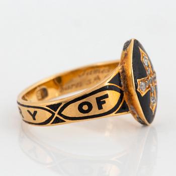 Sorgering 18K guld och svart emalj och rosenslipade diamanter.