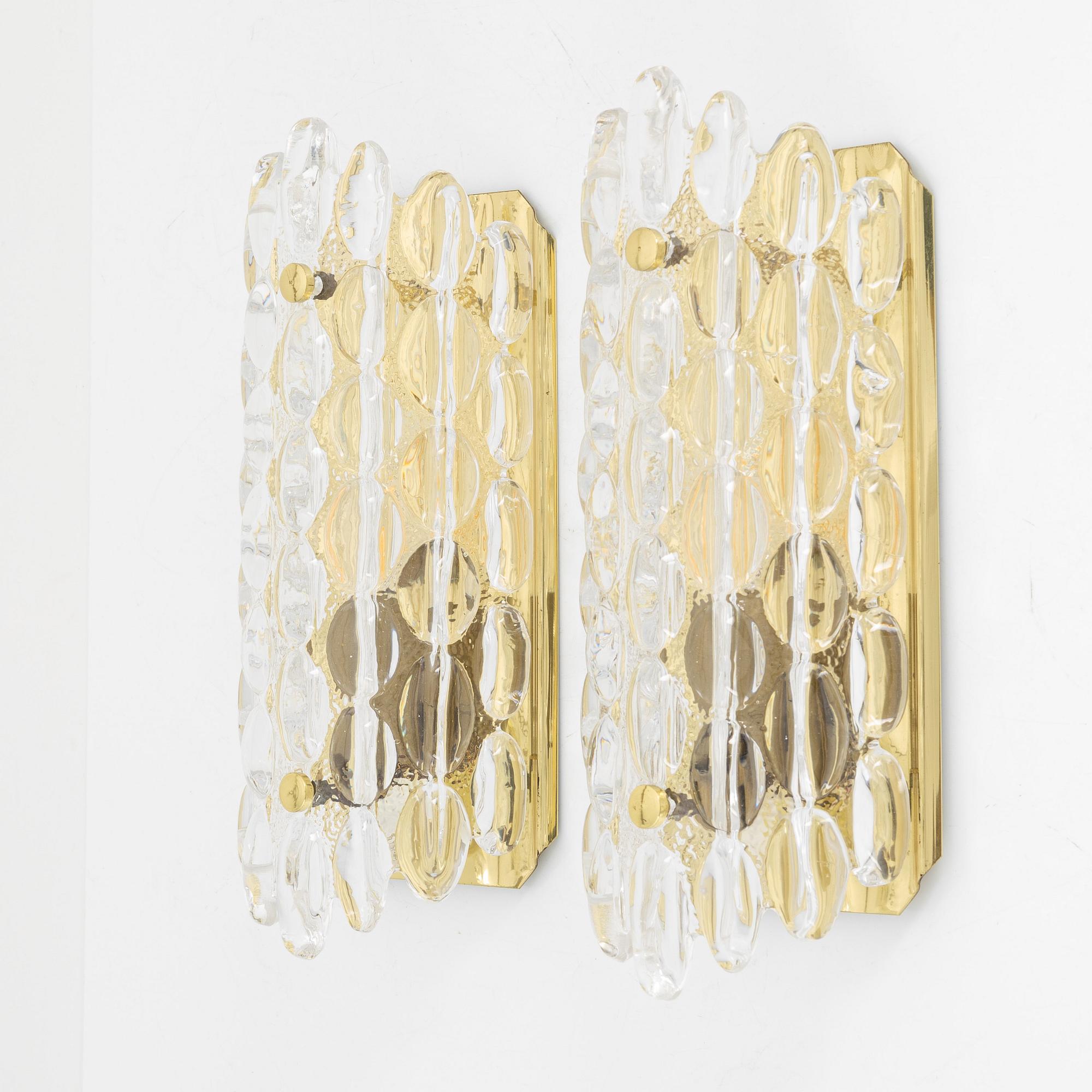 Carl Fagerlund, a pair of brass and glass wall lights, ÖIA, second half of the 20th Century.
