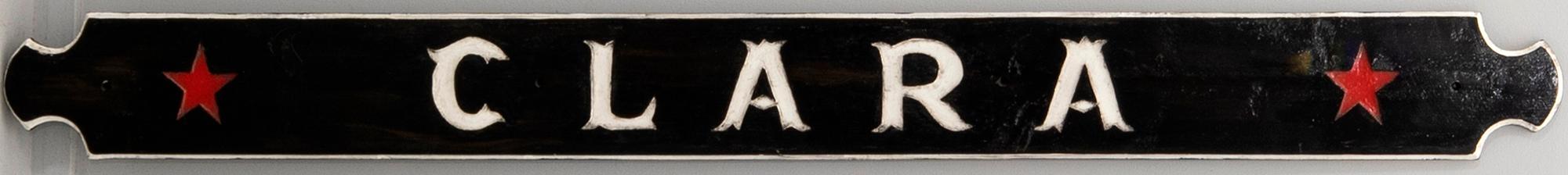 Namnskylt för båt "Clara" 1900-tal.