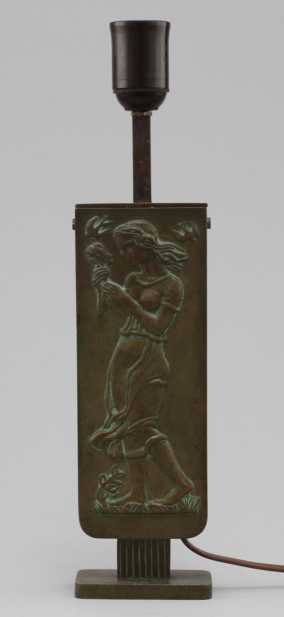 BORDSLAMPA, patinerad brons, Oscar Antonsson, Athena Ystad, art deco, 1900-talets första hälft.