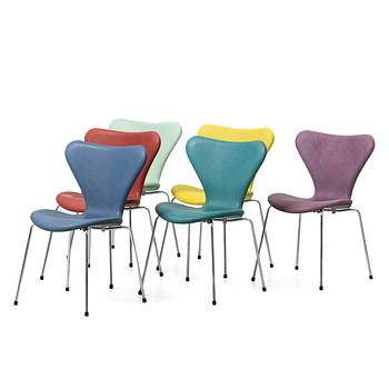 Arne Jacobsen, Chairs, 6, “Series 7” for Fritz Hansen, Denmark, latter half of the 20th century.