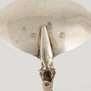 Three silver spoons, 18/19th century.