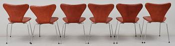 STOLAR, 6 st, "Sjuan / 3107 / Syveren", Arne Jacobsen, Fritz Hansen, Danmark, formgiven 1955.