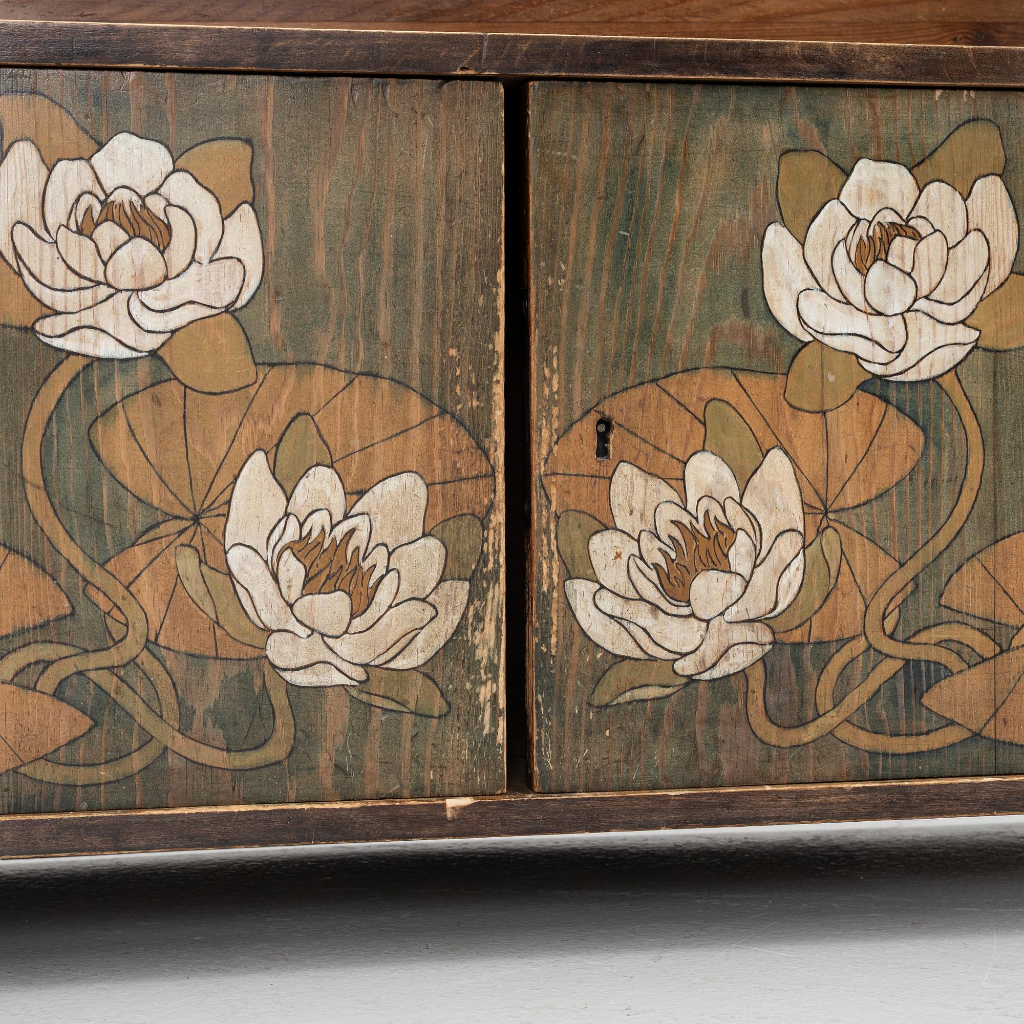 Märta Lindblom, & Carl Otto Lundgren, wall cabinet, signed and dated 1899.