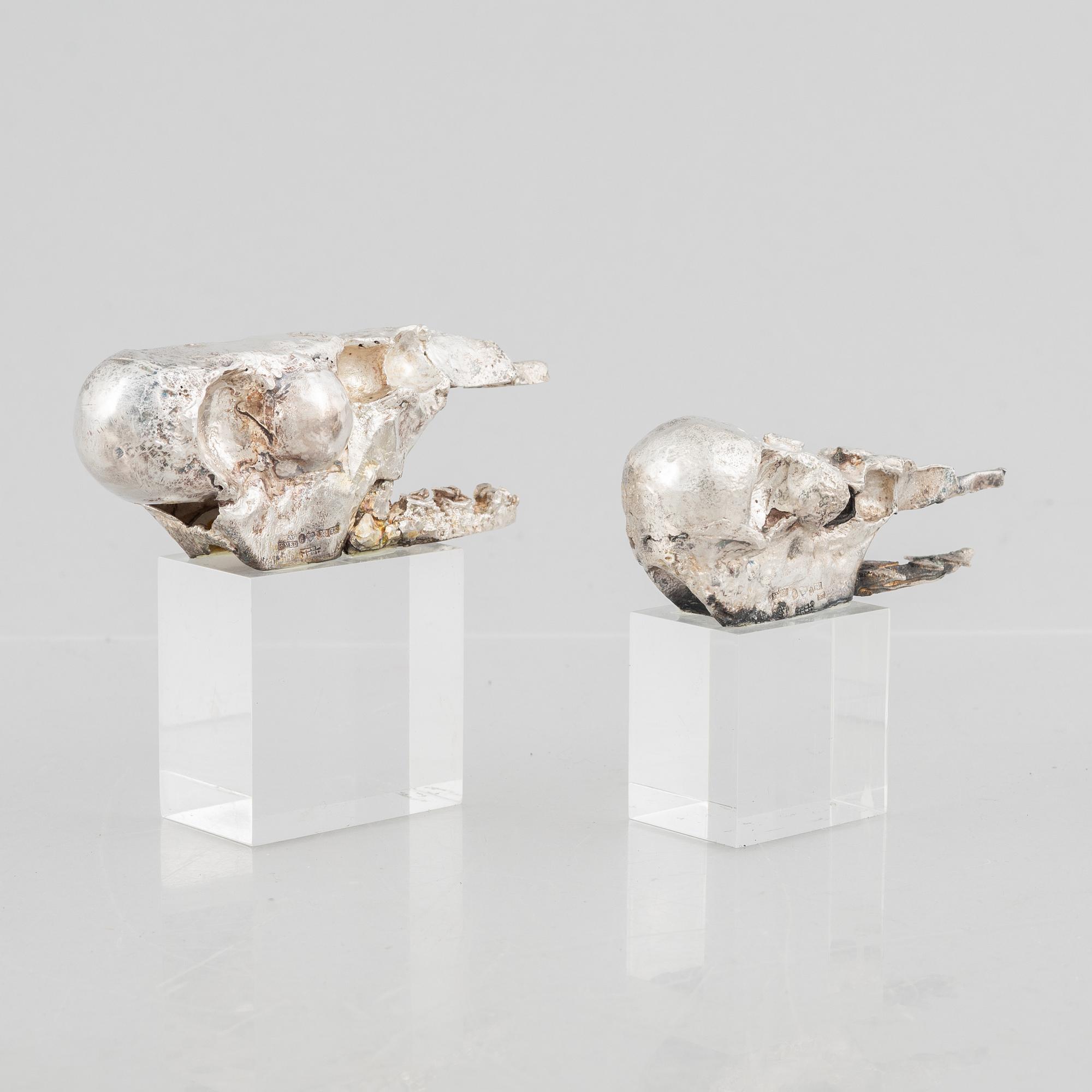 Lars Arby, två skulpturer, sterling silver, Göteborg 1982.