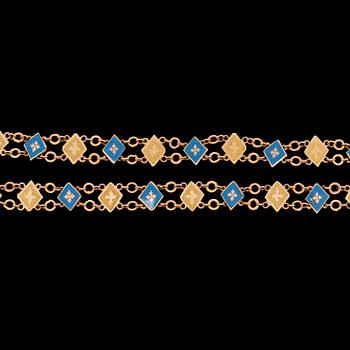 A gold and blue enamel necklace, c. 1800.
