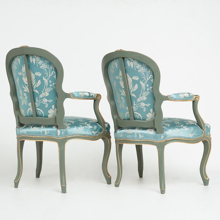 Two Louis XV mid 18th century armchairs.