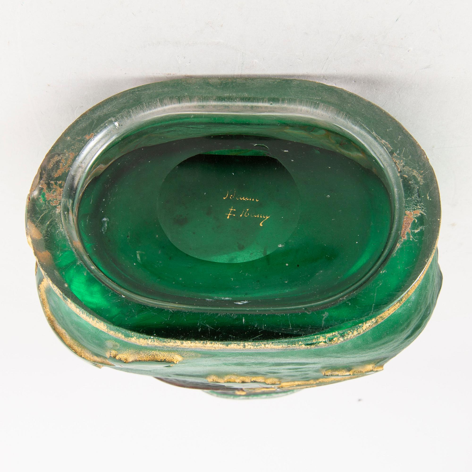 A Daum Frères etched and cut glass vase, decorated in red and gold, Nancy, France 1892.